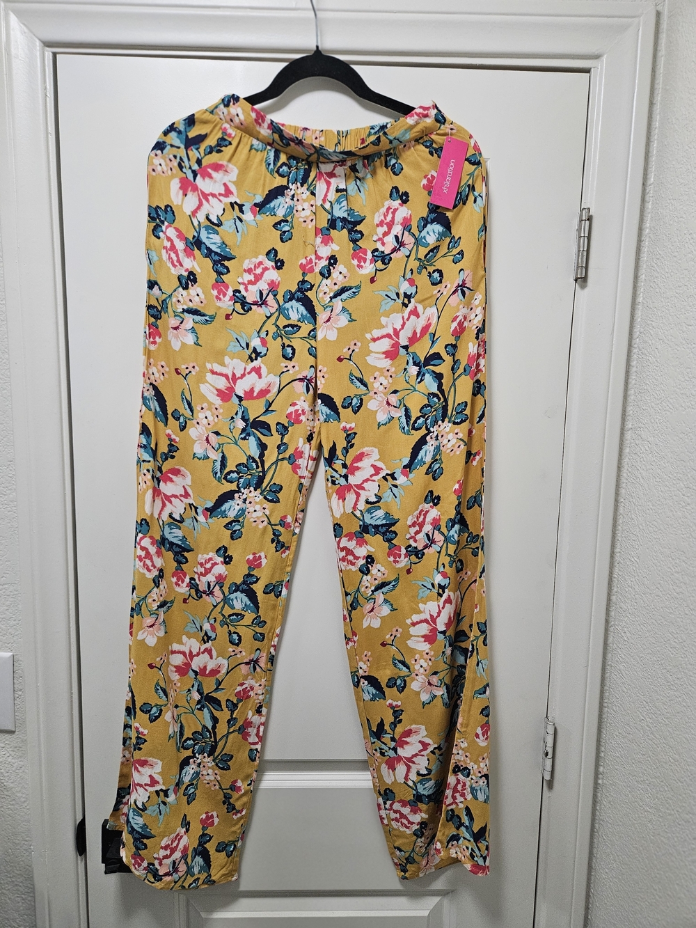 👖Xhilaration Mustard Floral Wide Leg Palazzo Pants Size S